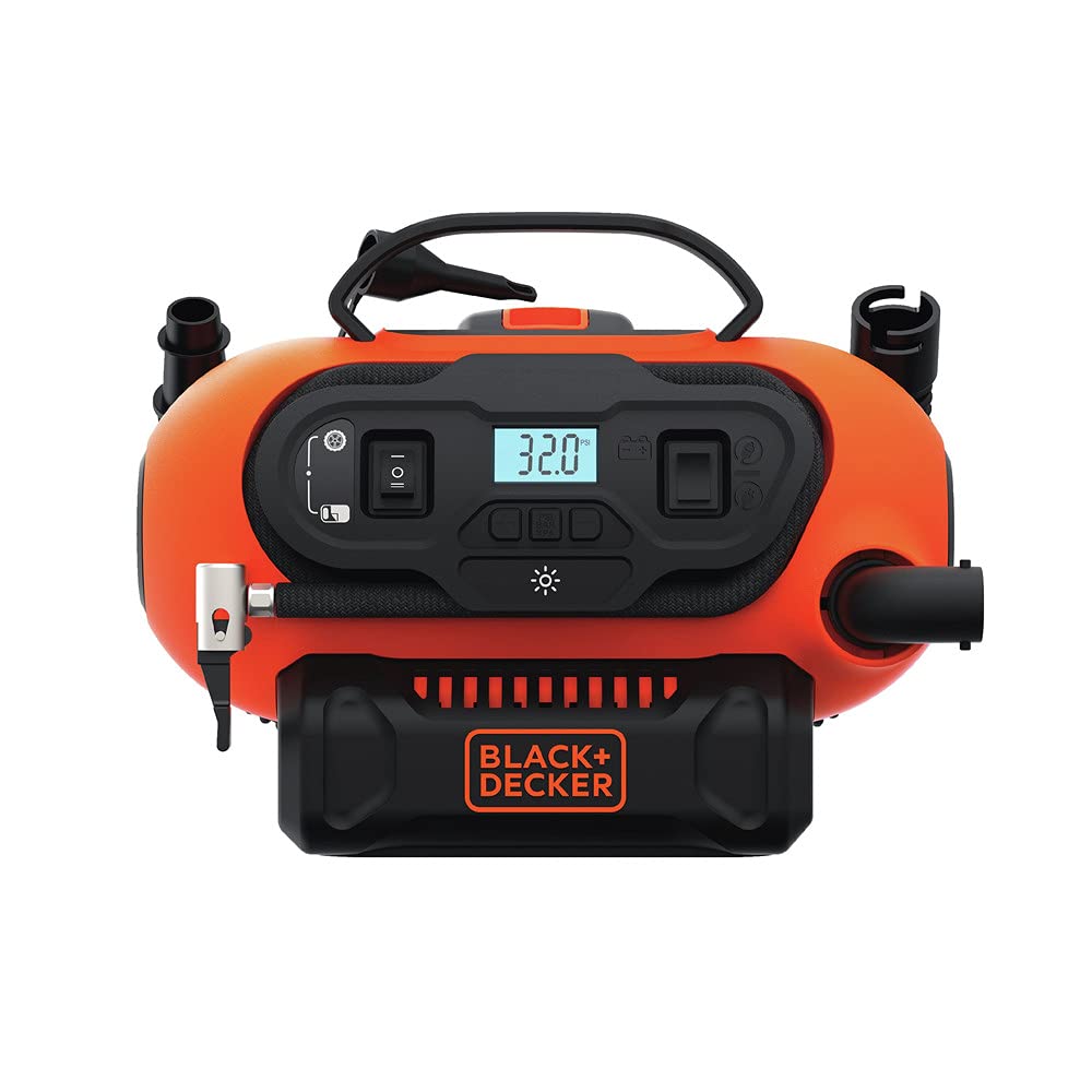 BLACK+DECKER 20V MAX* Inflator, Portable Air Compressor, 3 Modes: Cordless, 120V Corded, and 12V Car Adapter, Air Pump, Battery Sold Separately (BDINF20C)