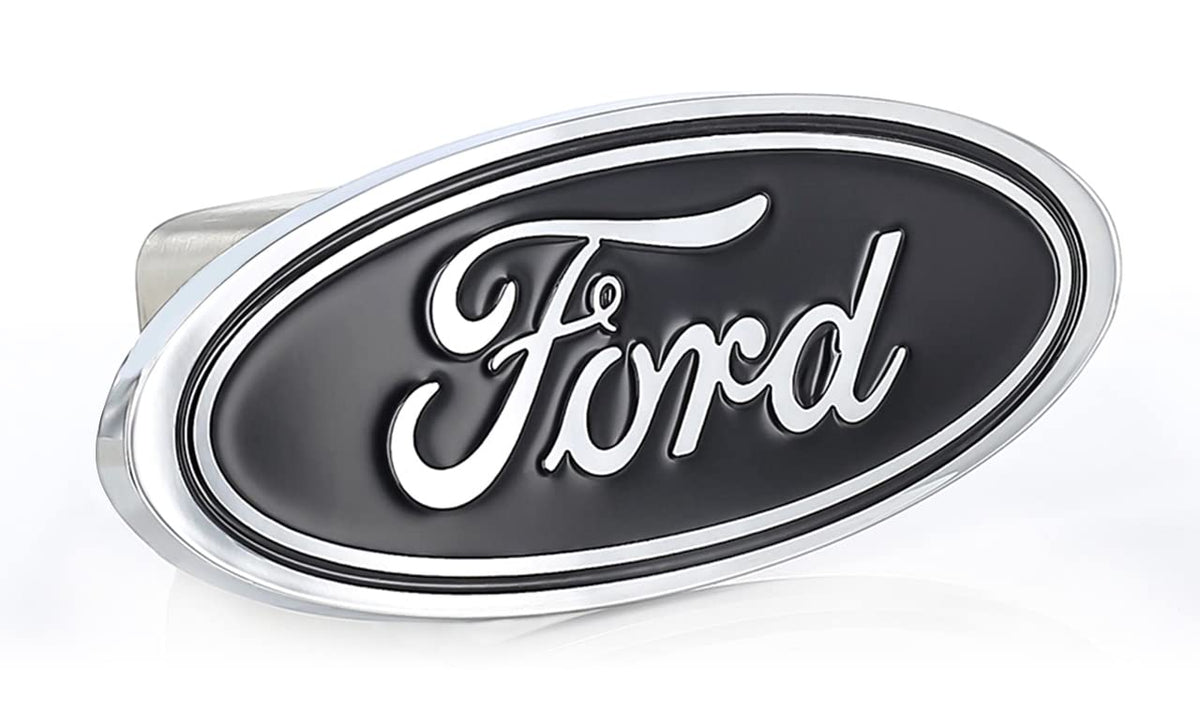 Ford Oval Hitch Cover Plug For Trailer Towing Black Solid Brass Stainless Steel Post (2 Inch)