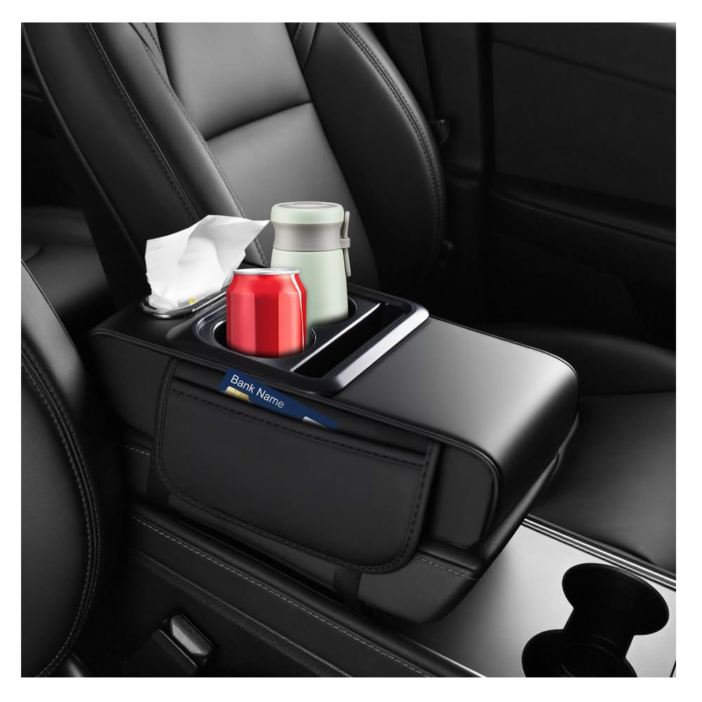 Figpade 4 in 1 Center Console Cover,Multifunctional Car Armrest Storage Box with Cup Holder& Phone Holder& Car Tissue Holder,Uni