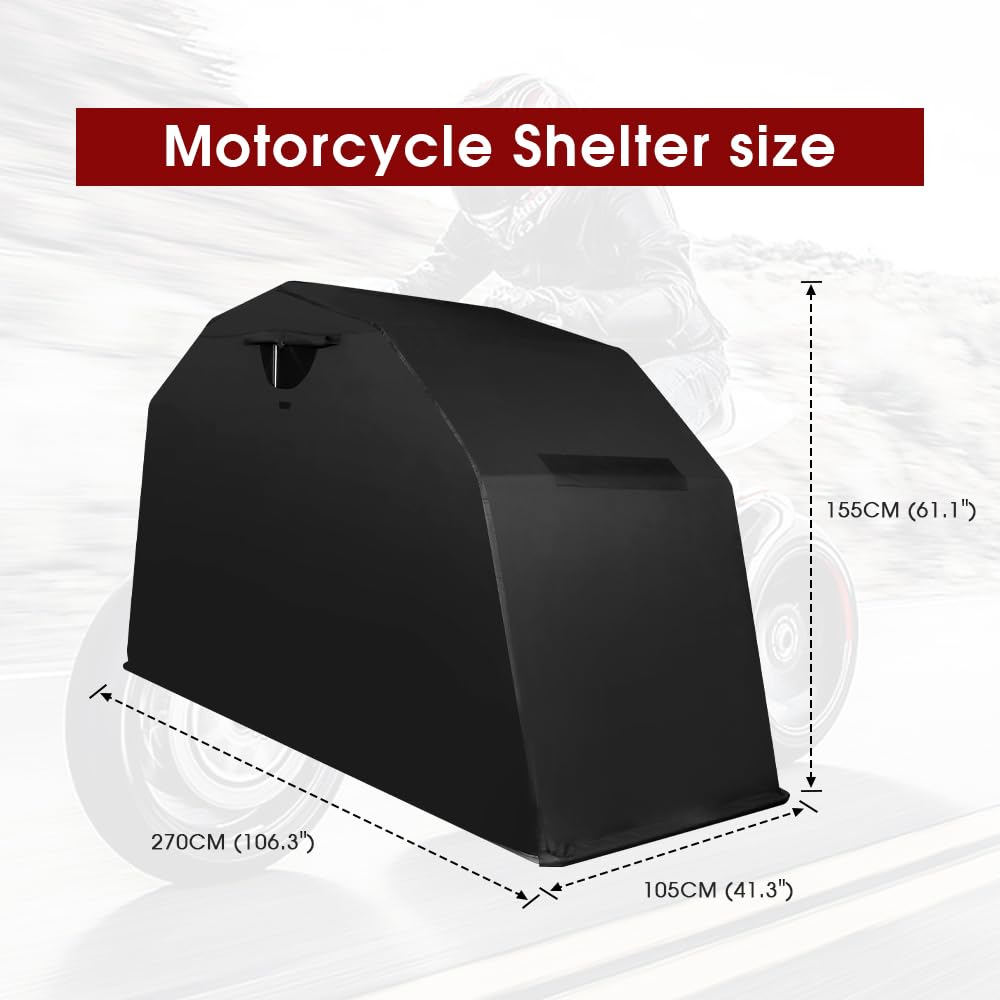 Proeze Heavy Duty Motorcycle Shelter Storage Sheds Motorcycle Garage, 106.3'X 41.3'X 61.1' Motorcycle Cover Waterproof Outdoor Motorcycle Tent With Lock