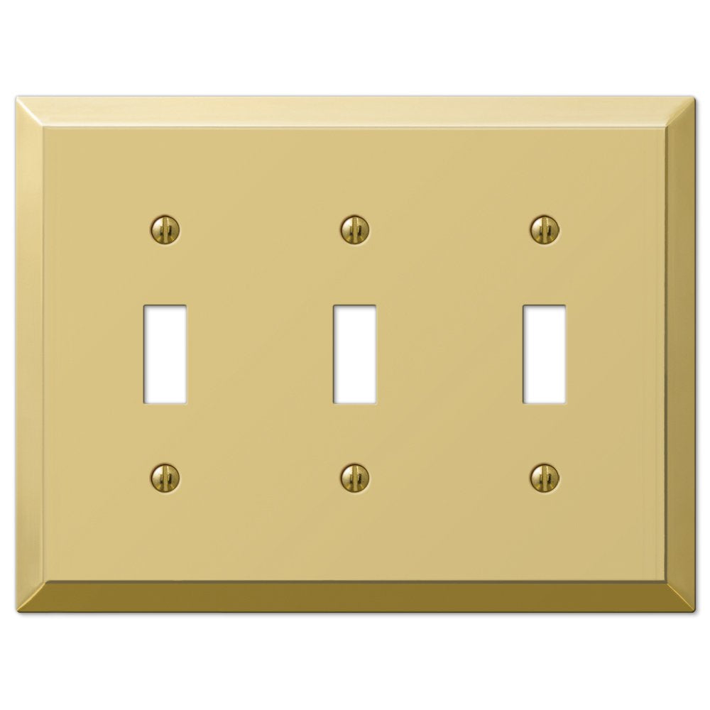 Amerelle Century Triple Toggle Steel Wallplate in Bright Brass