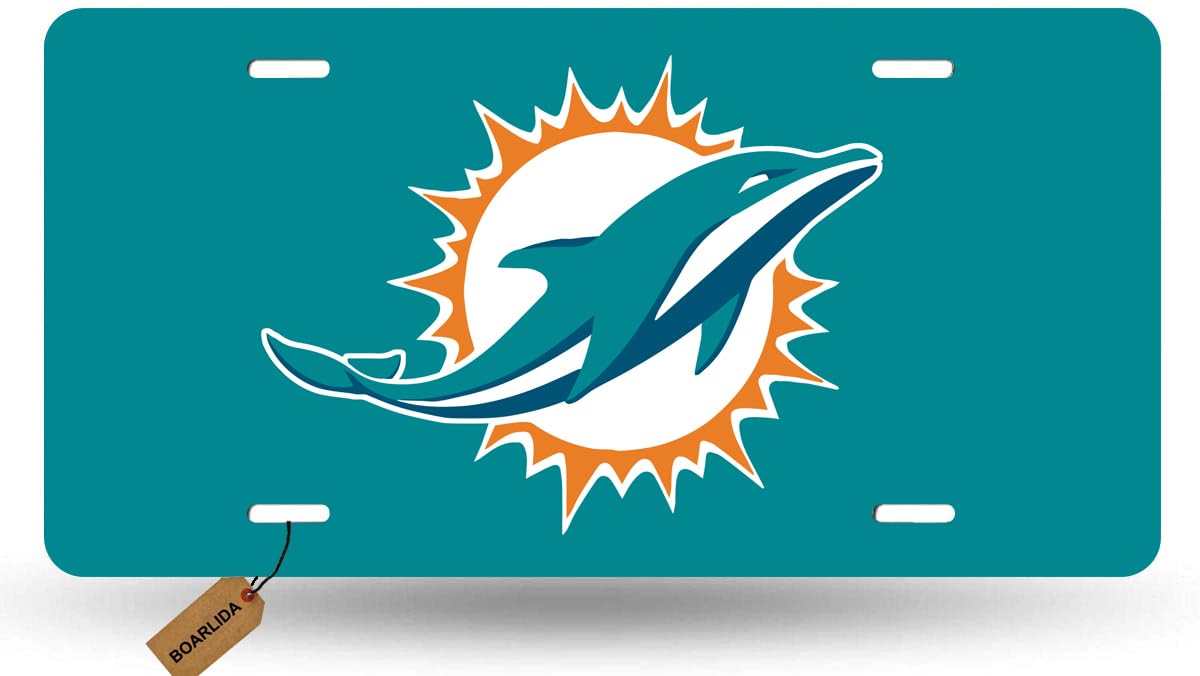 Boarlida Dolphins License Plate Durable American Football Aluminum Car License Plate Covers For Women Girls Men Boys 12 X 6 Inch