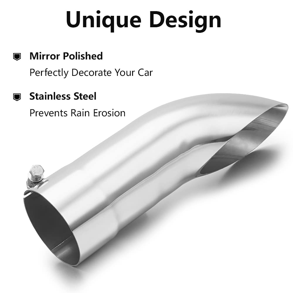 A-Karck Turn Down Exhaust Tip 3.5'' Inlet, Polished Tailpipe Tip With 3.5'' Inlet & Outlet 12'' Overall Length, Stainless Steel