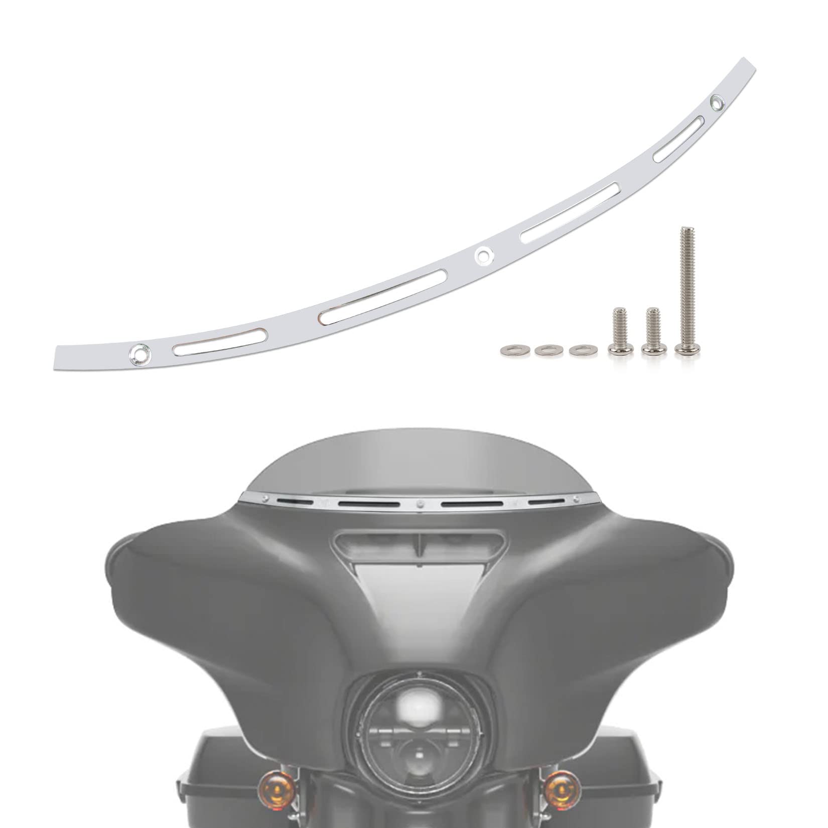 4 Slotted Track Polished Batwing Fairing Windshield Windscreen Trim Molding Clips Accent Parts for Touring Street Glide Electra 