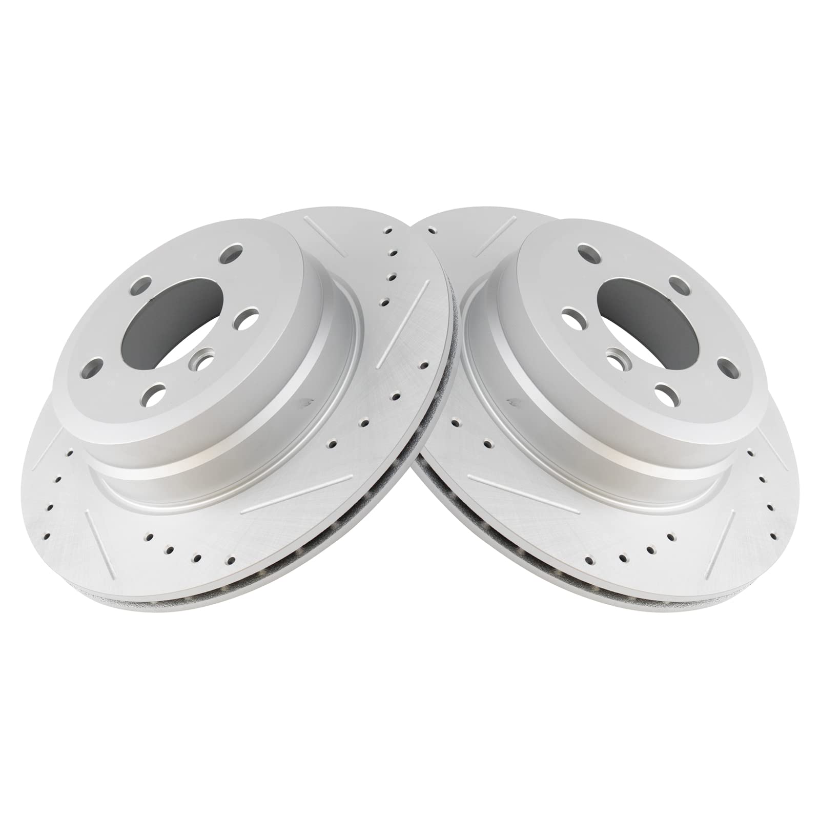 Trq Rear Performance Brake Rotors Set Premium G-Coated Cross Drilled & Slotted Compatible With 2007-2018 Bmw X5 2010-2019 X6