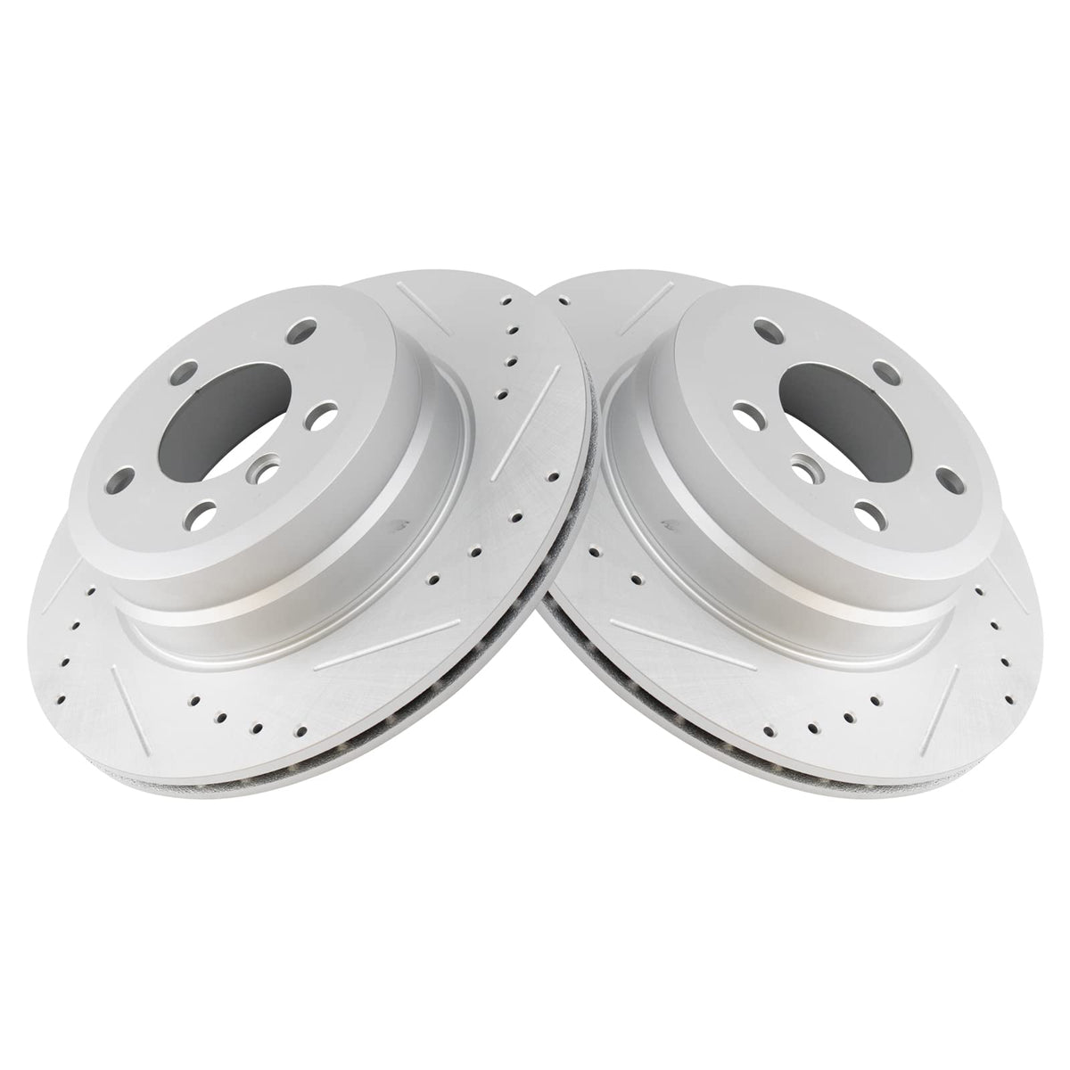 Trq Rear Performance Brake Rotors Set Premium G-Coated Cross Drilled & Slotted Compatible With 2007-2018 Bmw X5 2010-2019 X6