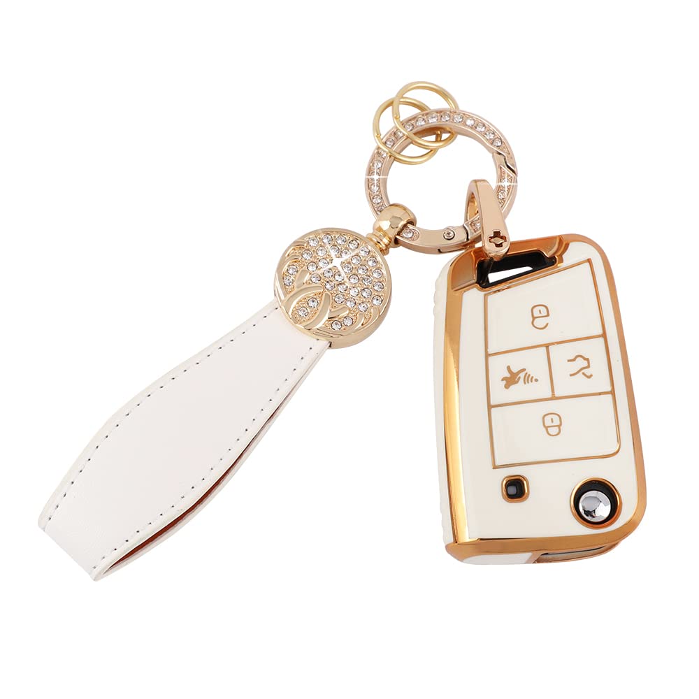 Pifoog Key Fob Cover For Volkswagen Vw Accessories Soft Tpu Car Keys Shell Case Full Protection Bling Chain Landyard Fit Vw Tigu