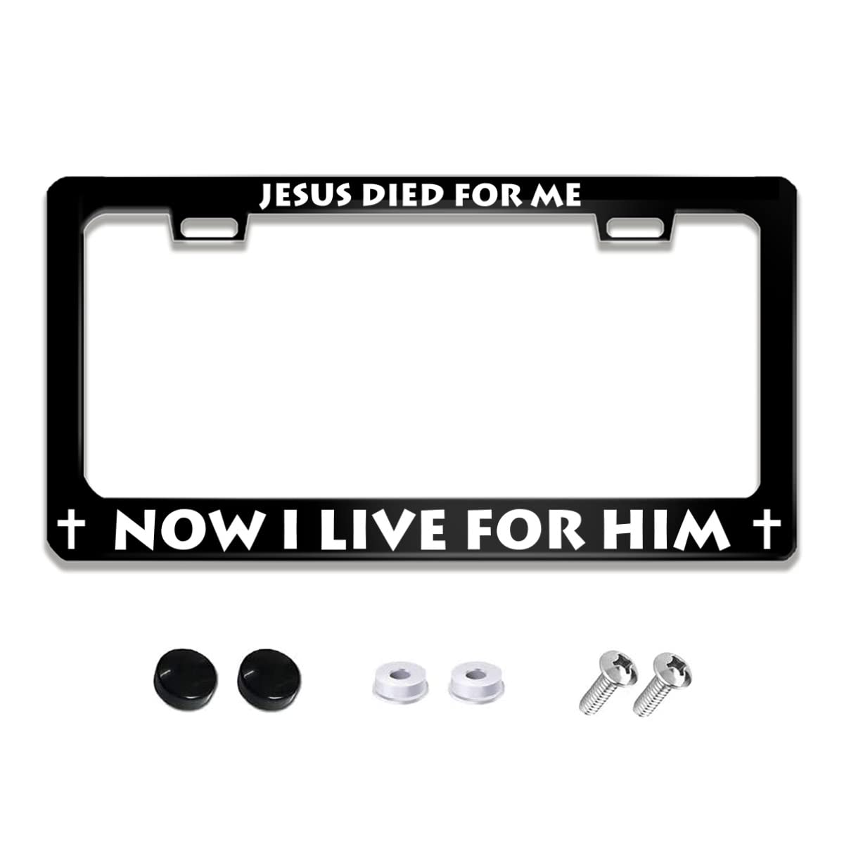 Nocitun Jesus Died For Me Now I Live Him License Plate Frame Stainless Steels Funny Black Car Tag Holder Frames With 2 Holes And