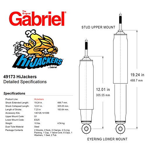 Gabriel 49173 Hijackers Rear Adjustable Air Shock Absorbers Fits Chevrolet Chevy Ii; Ford Bronco, E-100, E-150 Econoline & Club