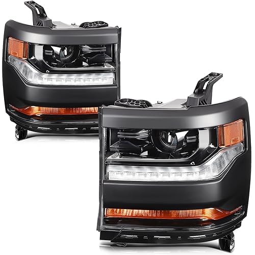 LBRST Headlights Fit 2016-2018 for Silverado 1500, 2019 for Silverado 1500 LD Driver & Passenger Side Headlight Assembly Black H