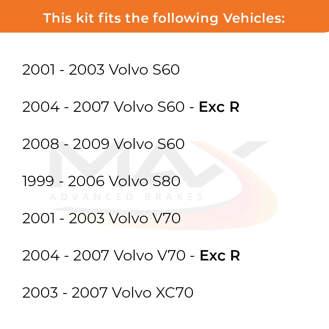 Max Advanced Brakes Rear Brake Kit Compatible With 2003 2004 2005 2006 2007 Volvo Xc70 S60 S80 V70 Replacement Premium Oe Disc B