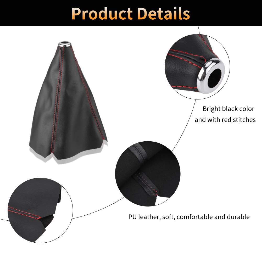 Shifter Boot Universal, PU Leather Shift Boot Retainer Stick Shift Sleeve Gear Shifter Boot Gear Gaiter Cover Black Bright Red S