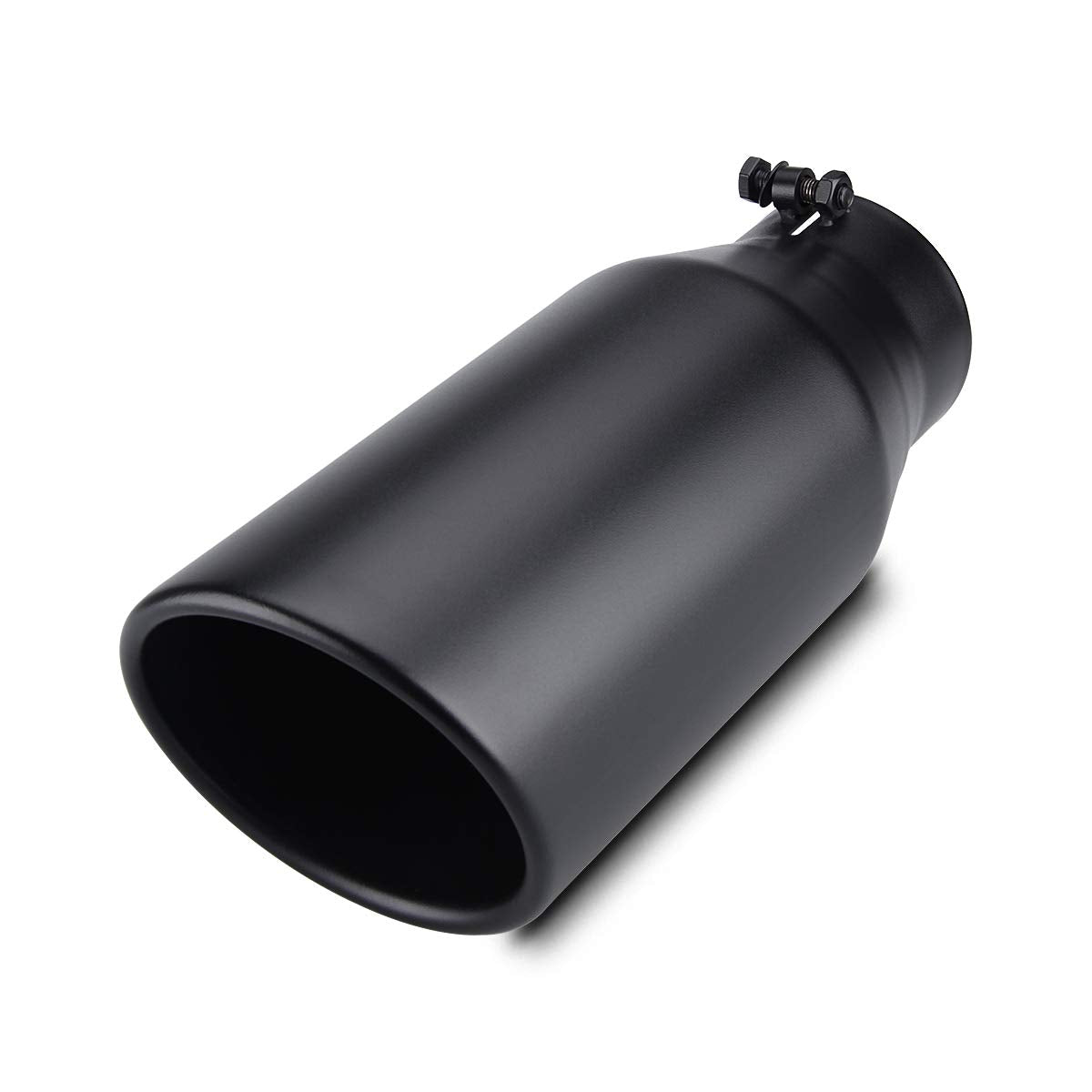 Lcgp Bolt On Diesel Exhaust Tip 4'', 6'' Outlet 15'' Long Truck Tip, Rolled Angle Cut, Black Powder Coated