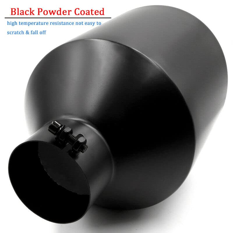 Rp Remarkable Power, 4'' Inlet 10'' Outlet 15'' Overall Length Long Stainless Steel Rolled Edge 20 Degree Diesel Black Exhaust T