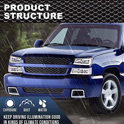 Cnnell Led Headlights Assembly Compatible With Chevy Silverado Avalanche 2003-2007 1500 2500 3500&Hd Driver And Passenger Side, Clear Lens Chrome Housing Clear Reflector