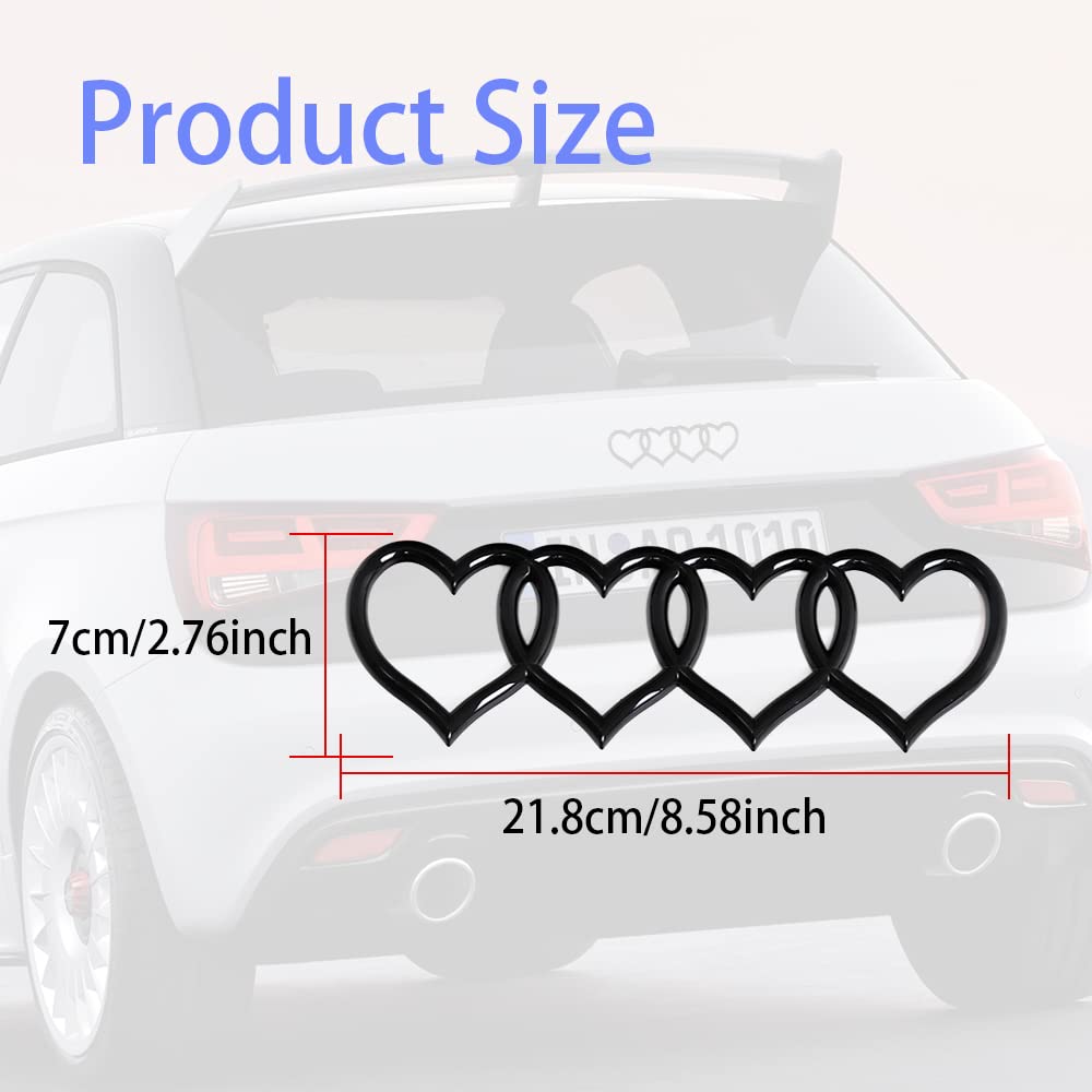 3D Badge Decal Sticker, Love Heart Logo Rear Trunk Emblem, Car Replacement 3D Sticker, Car Exterior Emblems Badge 3D Sticker Decal Fit For Audi A3 A4 A5 A6 A8 Tt R8 Q3 Q5 Q7 (Bright Black)