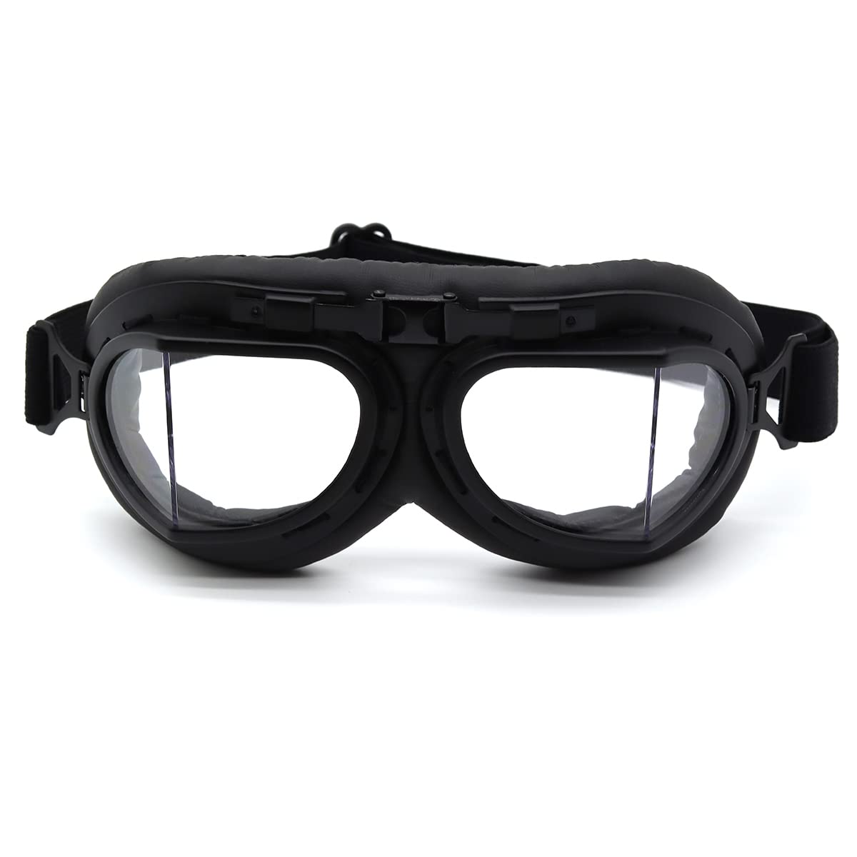 Kucehiup Vintage Aviator Goggles Motorcycle Goggles (Black Frame Clear Lenses)
