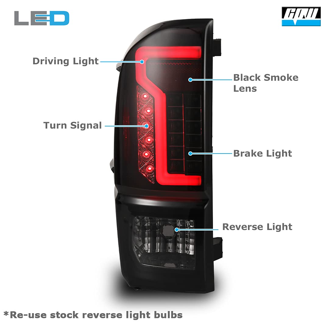 Cpw Tail Lights Compatible With [2016 2017 2018 2019 2020 2021 2022 2023 Toyota Tacoma] Led Tube Bar Tail Lights (Black/Smoke Le