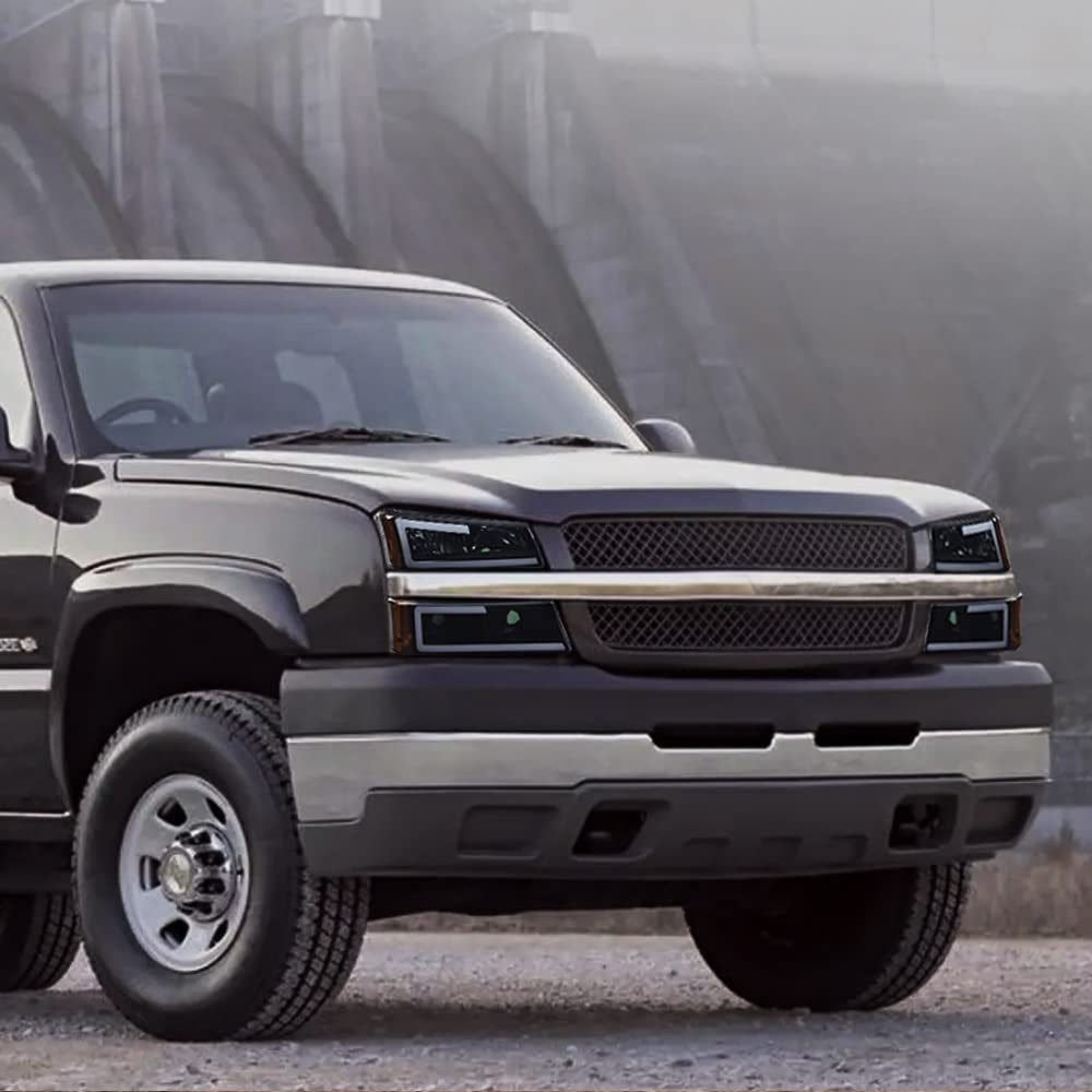 Pit66 Led Headlight Assembly Compatible With 03-06 Chevy Silverado 1500 2500 3500 Hd Model/03-06 Avalanche 1500 2500(Fit No Clad