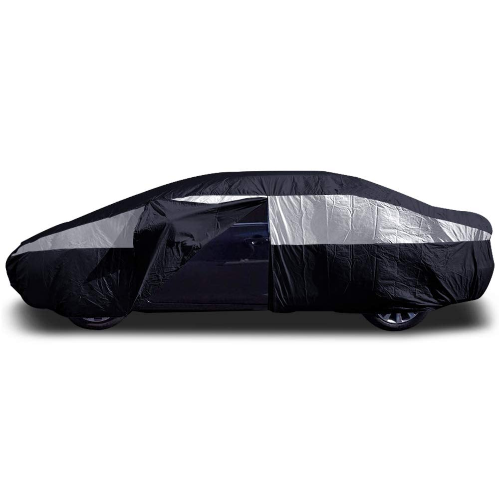 Titan Jet Black Poly 210T Car Cover For Sedans 186-202''. Waterproof, Uv Protection, Scratch Resistant, Driver-Side Zippered Ope