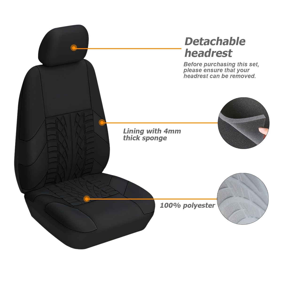 2Pcs Car Seat Covers For Front Seats, Breathable Waterproof Polyester Split Automotive Cushion Cover, Vehicle Seat Protectors Driver Interior Accessories Universal For Most Cars, Suv (Black/Front)