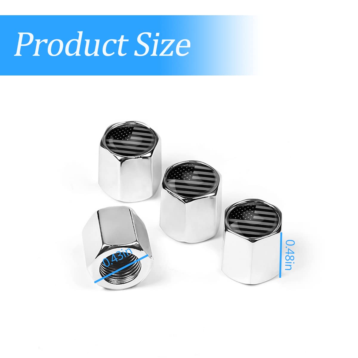 American Flag Tire Valve Stem Caps For Car, 4Pack Anti-Rust Airtight Rubber Seal Universal Valve Stem Covers For Cars, Vehicles, Bicycles, Trucks, Motorcycles, Car Accessories (Silver/Gray)