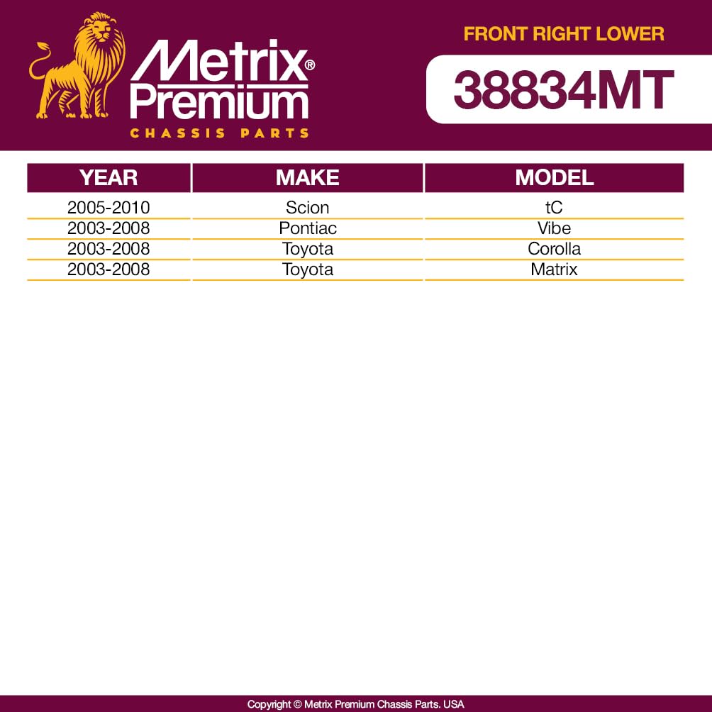 Metrix Premium Chassis Parts - Front Right Lower Control Arm Fits 2005-2010 Scion Tc, 2003-2008 Pontiac Vibe, 2003-2008 Toyota C