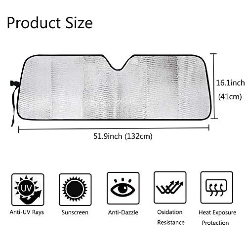 Big Hippo Windshield Sun Shade Car Sun Shade For 2007-2024 Wrangler Rubicon Sahara Tj Jk Jku 2 & 4 Door-Sun Visor Protector Bloc