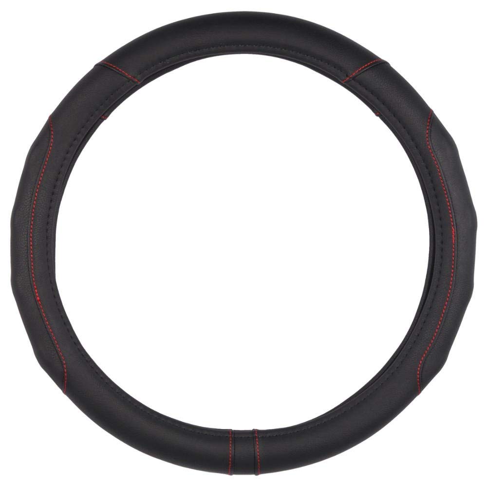 Motor Trend Gripdrive Synthetic Leather Auto Car Steering Wheel Cover Black W/ Red Accent Stitching Comfort Grip - Standard 15 I