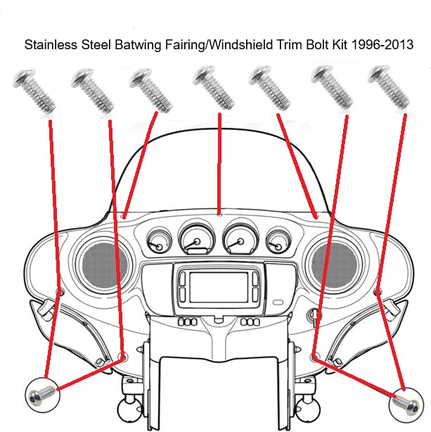 7-Stainless Steel Batwing Fairing/Windshield Trim Bolt Kit Are Replacement/Compatible With Harley-Davidson Years 1996-2022