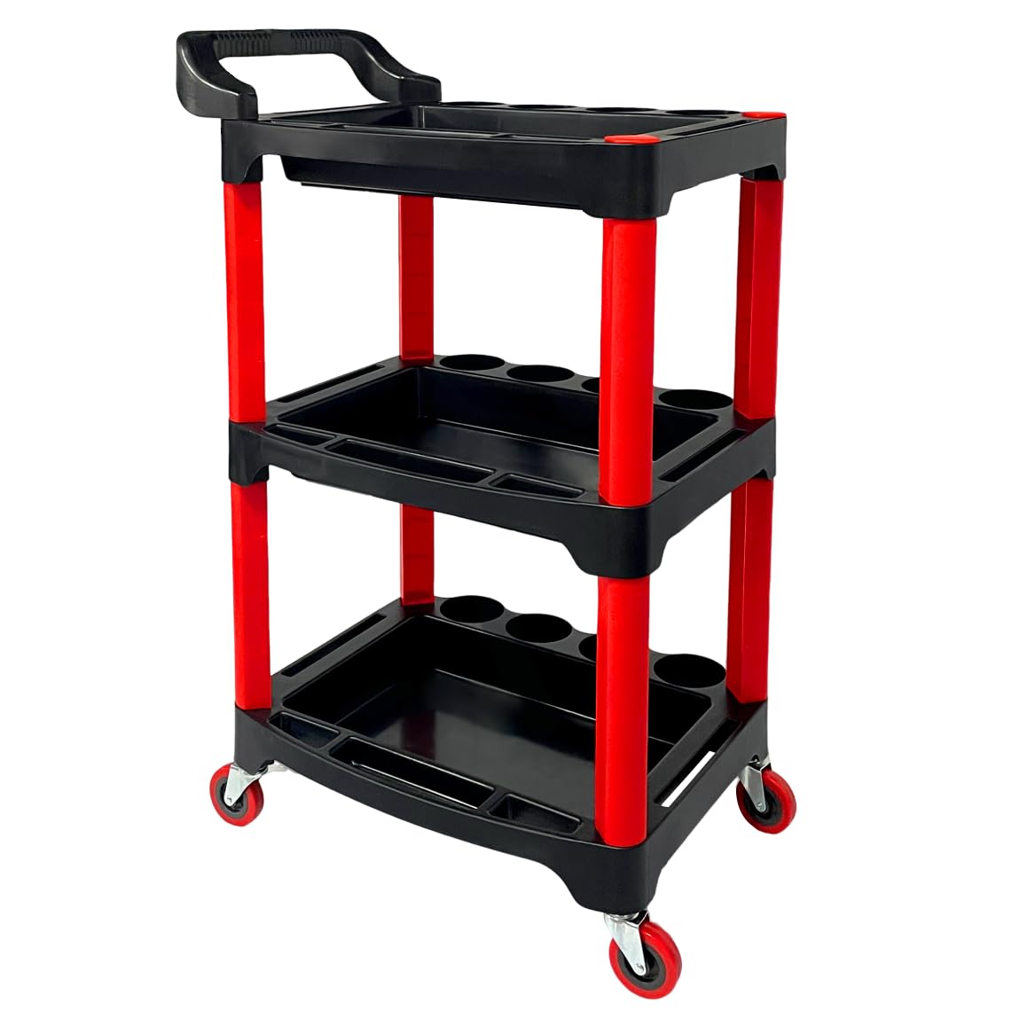 DESEQPT Auto Detailing Cart with Wheels, 3 Tier Rolling Detail Cart with Long Hanging Plate & Hooks & Brush & Towel and Gloves, 