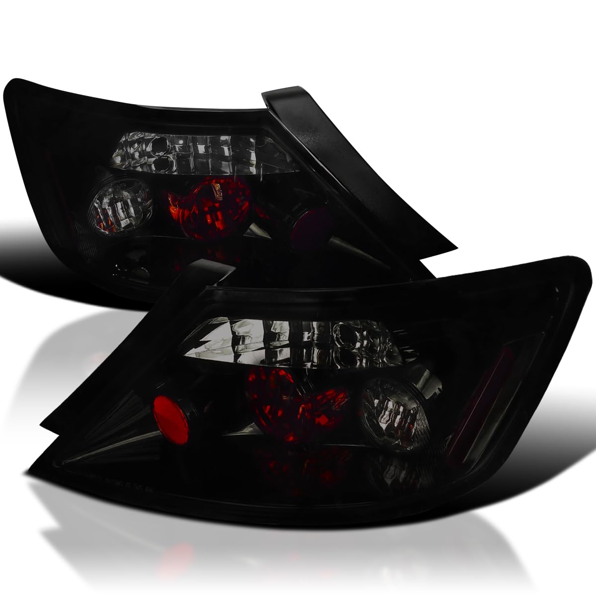 Spec-D Tuning Smoke Lens Glossy Black Housing Tail Brake Lights Compatible With 2006-2011 Honda Civic Coupe 2 Door, Left + Right
