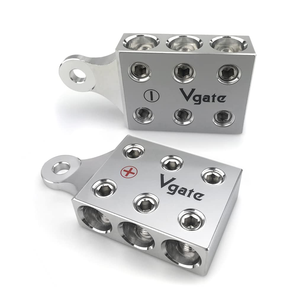 Vgate 6X2/0 Awg Gauge Post Battery Terminals, For Lithium Or Agm Lead Acid Battery With Bolt Down Ends Or Threaded Studs, M8 Or