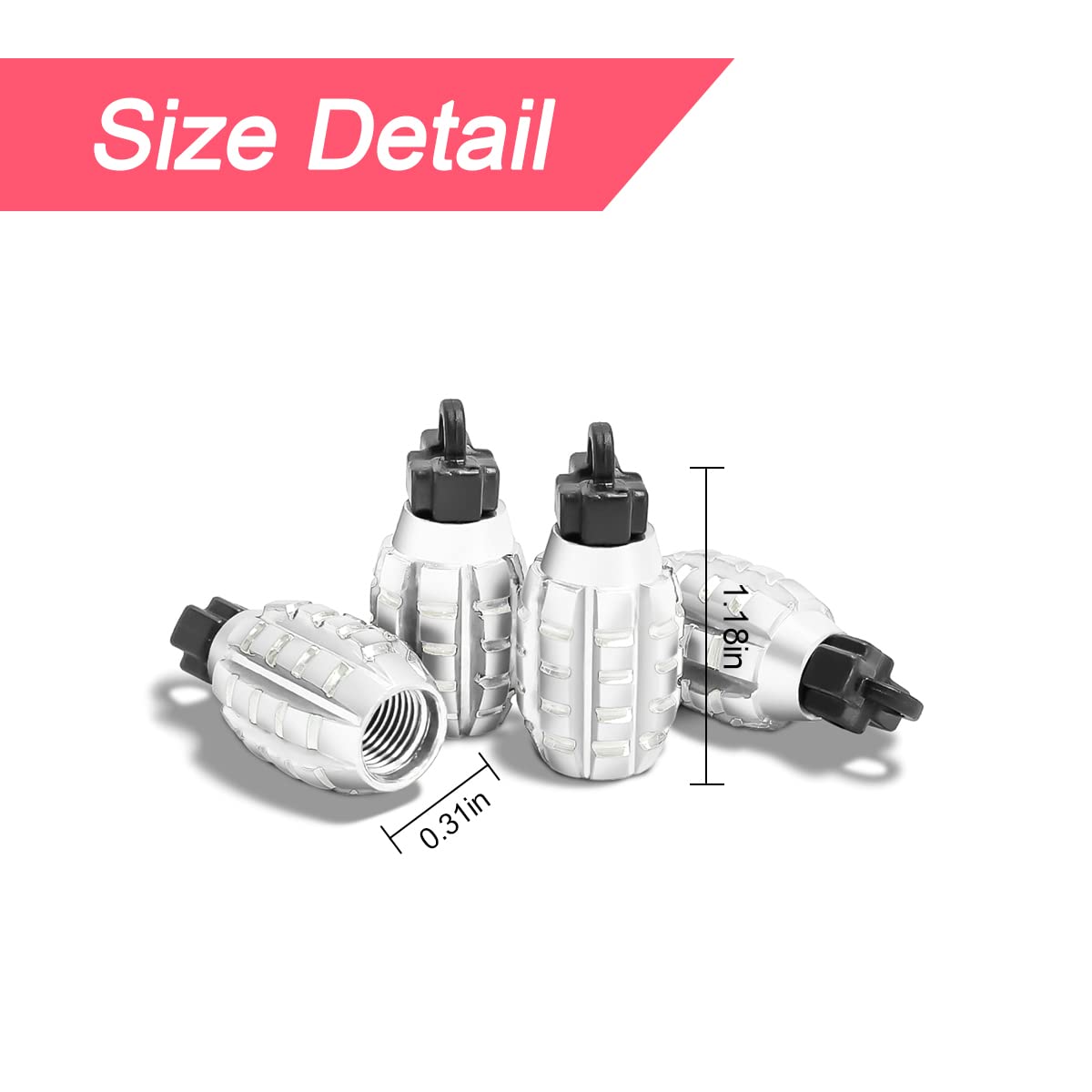 Aluminum Valve Stem Caps, 4 Pcs Creative Styling Car Wheel Tire Valve Caps For Car Truck Motorcycle Bike (White)