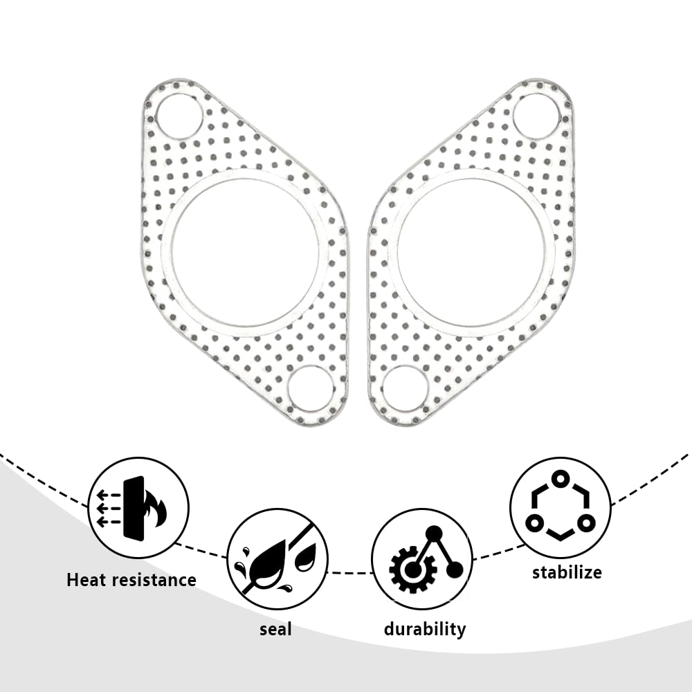 2Pcs Car Exhaust Gasket,1.5'' 2-Bolt Exhaust Flange Gasket Car Accessories,Professional Exhaust Manifold Gasket Made Of High Tem