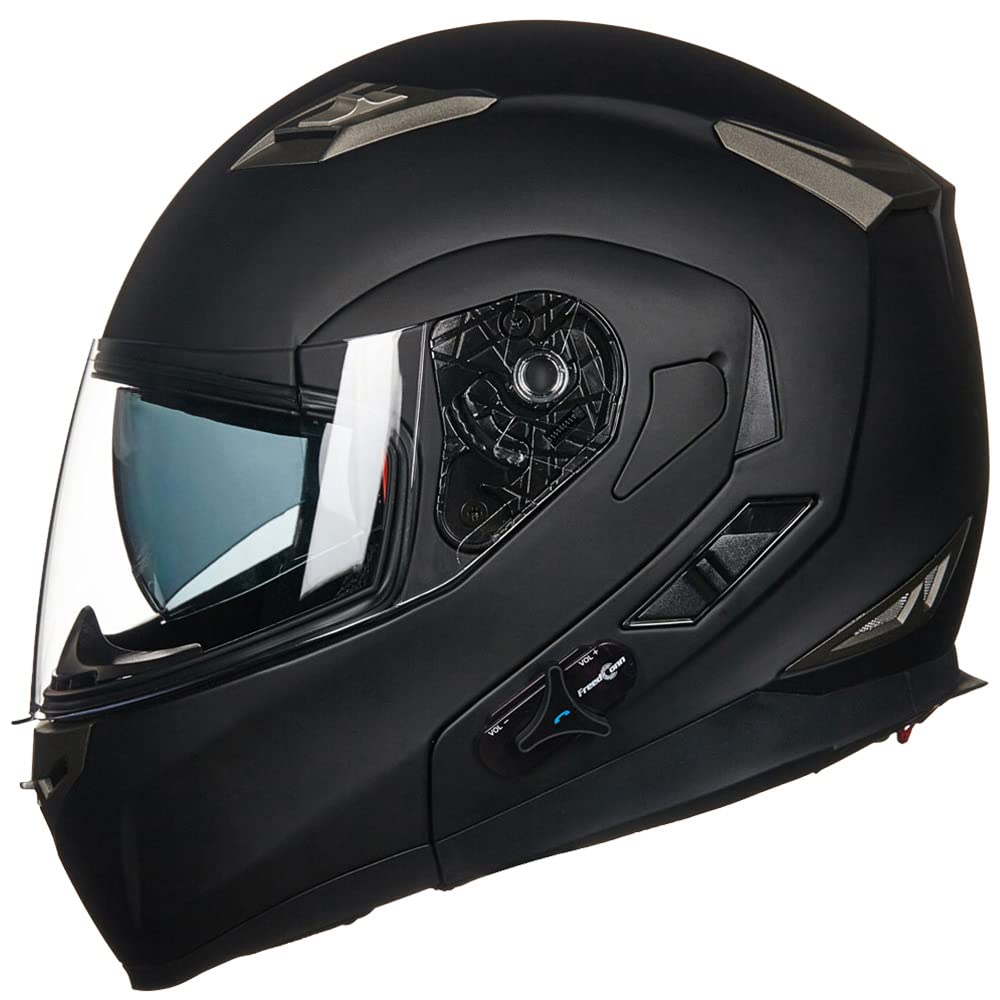 Ilm Bluetooth Integrated Modular Flip Up Full Face Motorcycle Helmet Sun Shield Mp3 Intercom Model 953Pro (Xxl, Matte Black)
