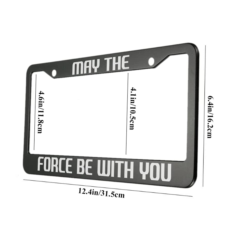 oFloral May The Force Be with You Aluminum Alloy License Plate Frame White Black Applicable to US Standard Car Metal Car Tag Fra