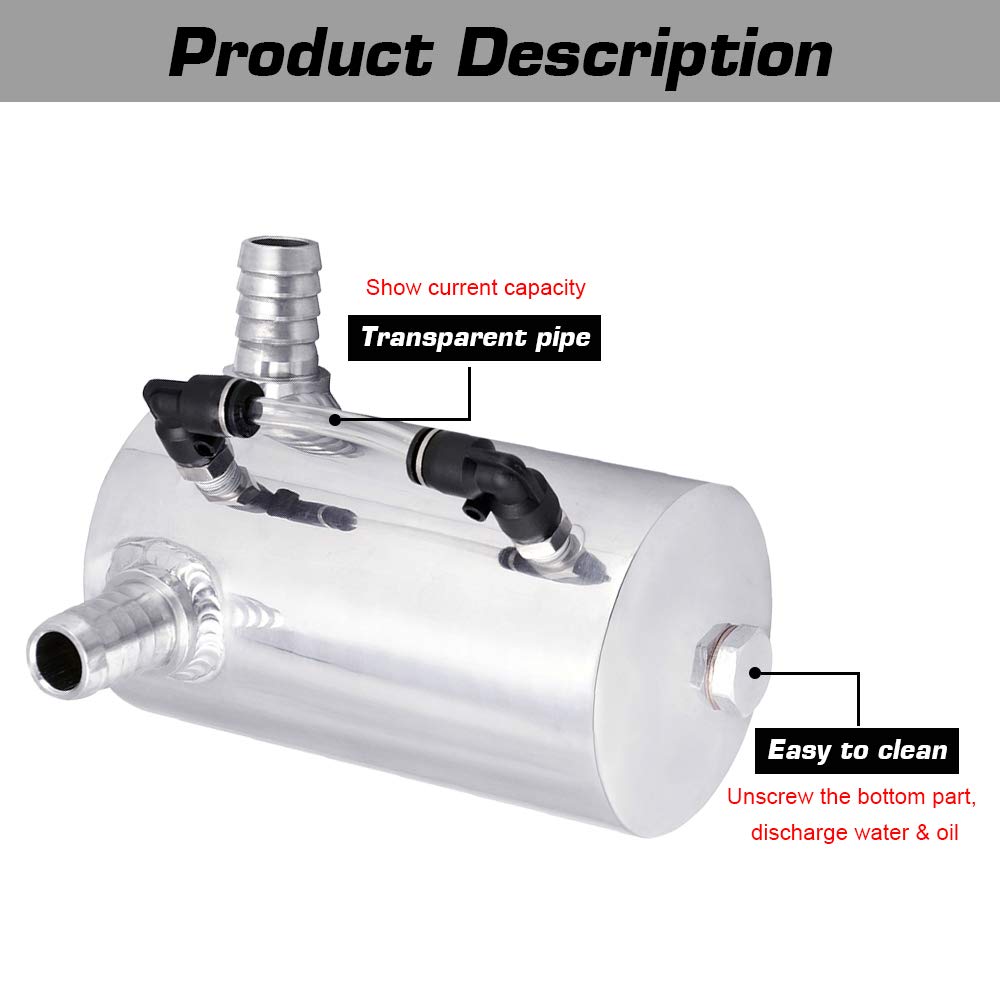 SPELAB Oil Catch Can Breather Tank Reservoir 0.5L Polished Aluminum with 19mm 3/4    Barb Inlet Outlet Silver