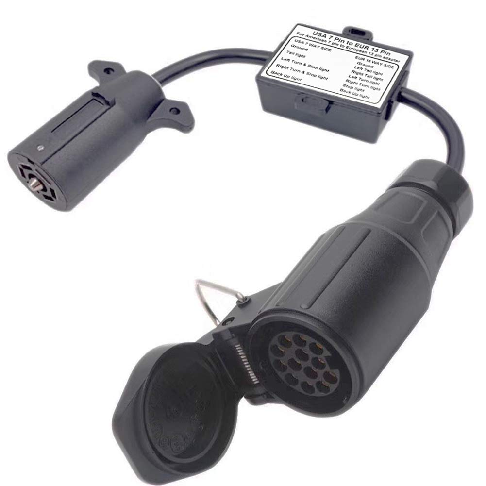 CARROFIX US Vehicle 7-Way Blade Connector to European 13-Pin Round Trailer Light Converter - Plug and Play Design