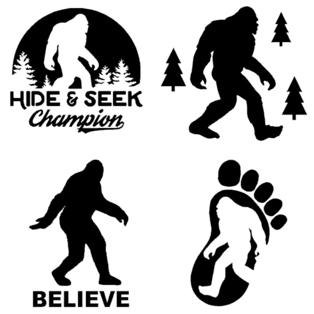 Sasquatch, Bigfoot, Hide And Seek Champion Decals (Black, Small ~3.5'')