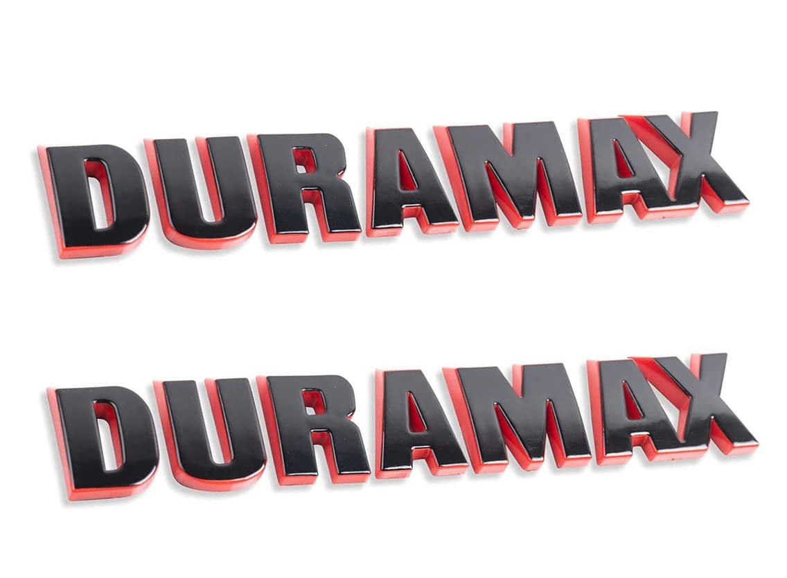 2Pc Silverado Duramax Hood Letter Logo Emblem Badge Adhesive Nameplate Replacement For 1500 2500 3500 (Black Red Line)