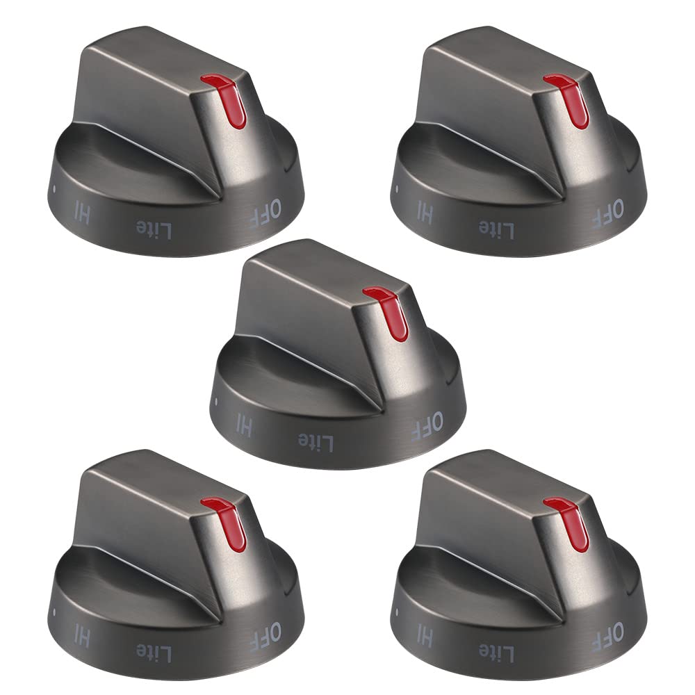 [Upgraded] Dg64-00473B Samsung Stove Knob Black Stainless Steel, Top Burner Control Dial Knob, Oven Knob Replacement Part For Samsung Gas Range Oven Stove Nx58J5600Sg, Nx58J7750Sg, Nx58K7850Sg, 5 Pcs