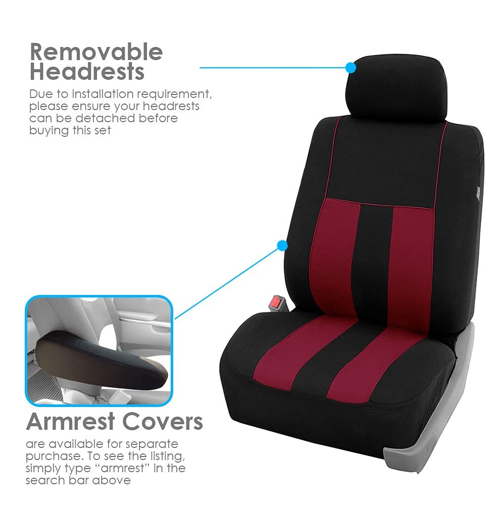 FH Group Car Seat Covers Front Set Cloth -Seat Covers for Low Back Seats with Removable Headrest,Universal Fit,Automotive Seat C