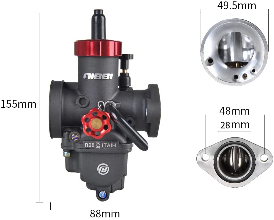 Nibbi Motorcycle Carburetor Pe28Fl Own Flange 150Cc 200Cc 250Cc Carburetor 28Mm With Carburetor Jets Fit Honda Yamaha Suzuki Kawasaki Motorcycle Scooter Atv Dirt Bike 150Cc-250Cc Horizontal Engine