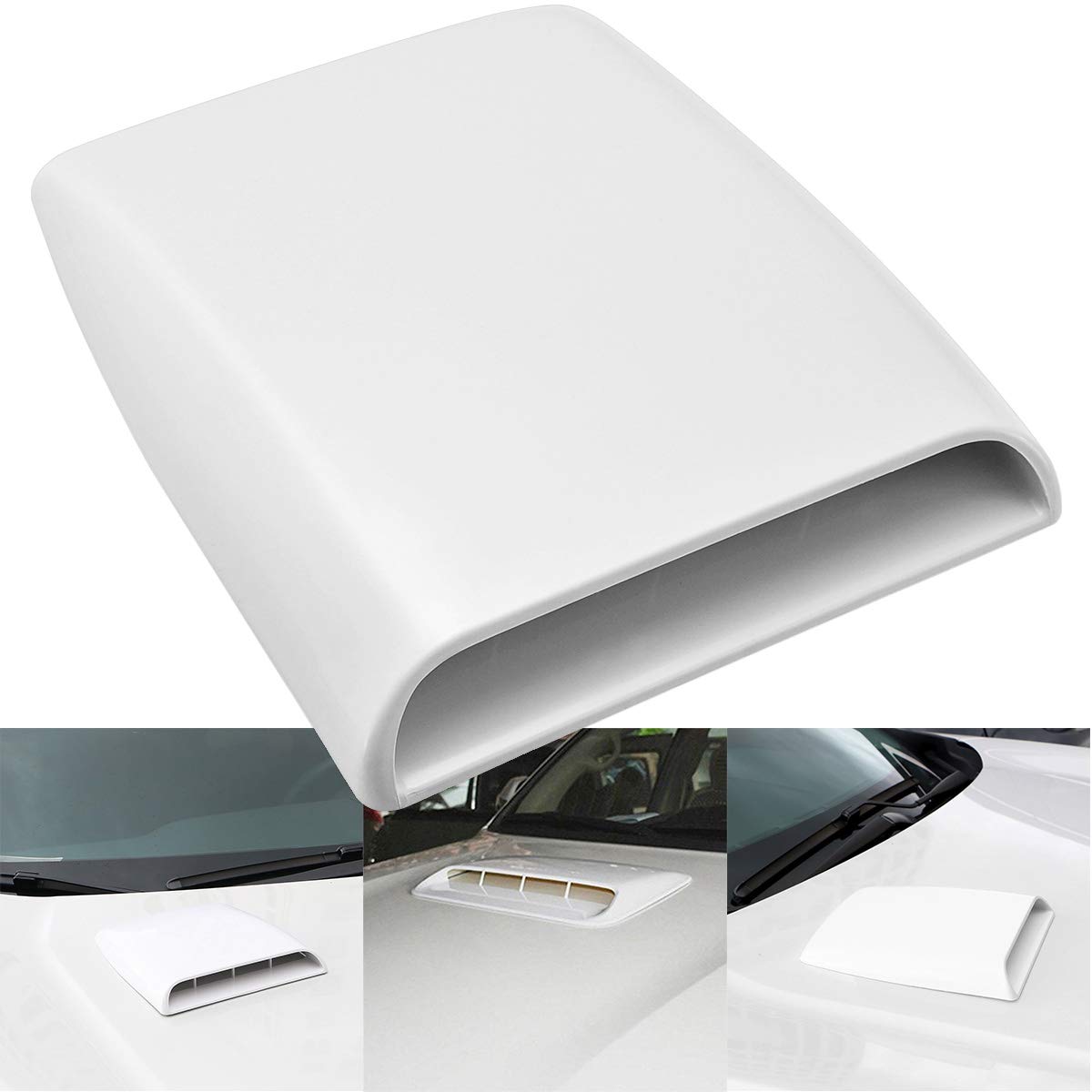Katur Universal Car Decorative Air Flow Intake Hood Scoop Vent Turbo Bonnet Cover White