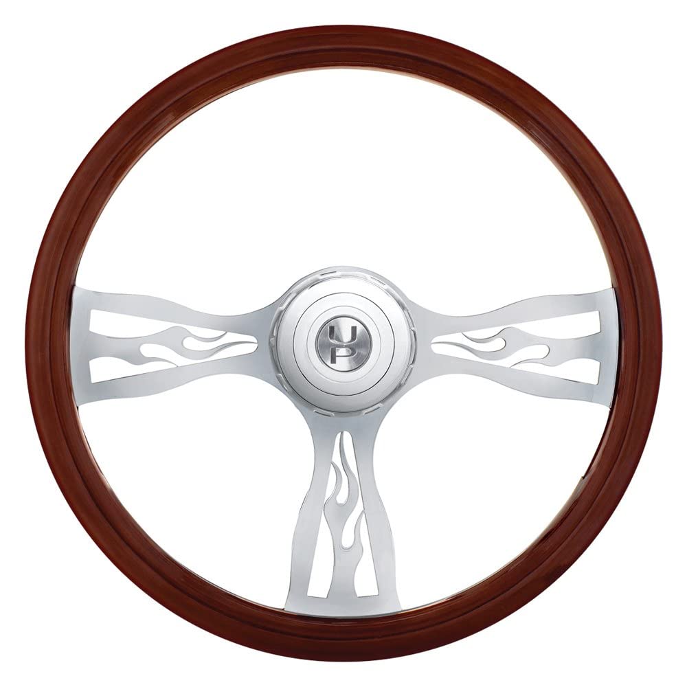 United Pacific 88139 - Steering Wheel - 18'' Chrome Flame Steering Wheel With Hub For Peterbilt 1998-2005, Kenworth 2001