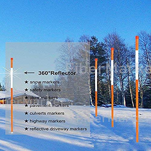 Fibermarker 60 Inch Driveway Markers For Snow Plowing Stakes, Hollow Snow Poles With Reflective Tape Driveway Reflectors, 5/16-I