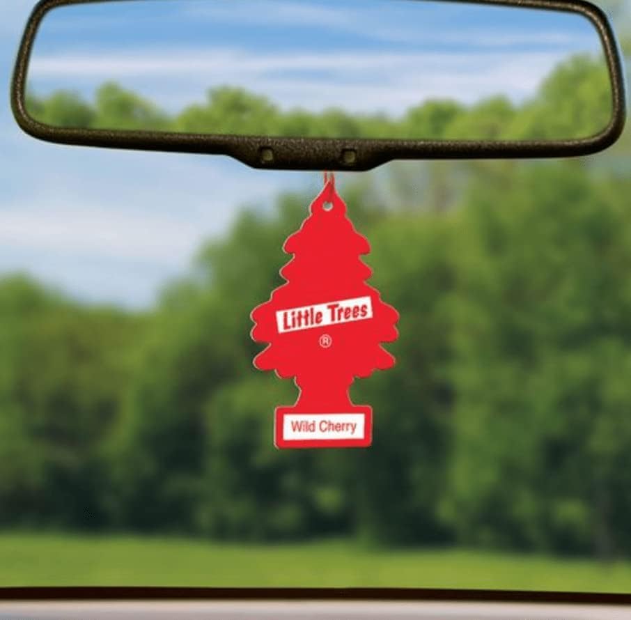 LITTLE TREES Car Air Freshener - Wild Cherry, Hanging Paper Tree, 24 Count, Red