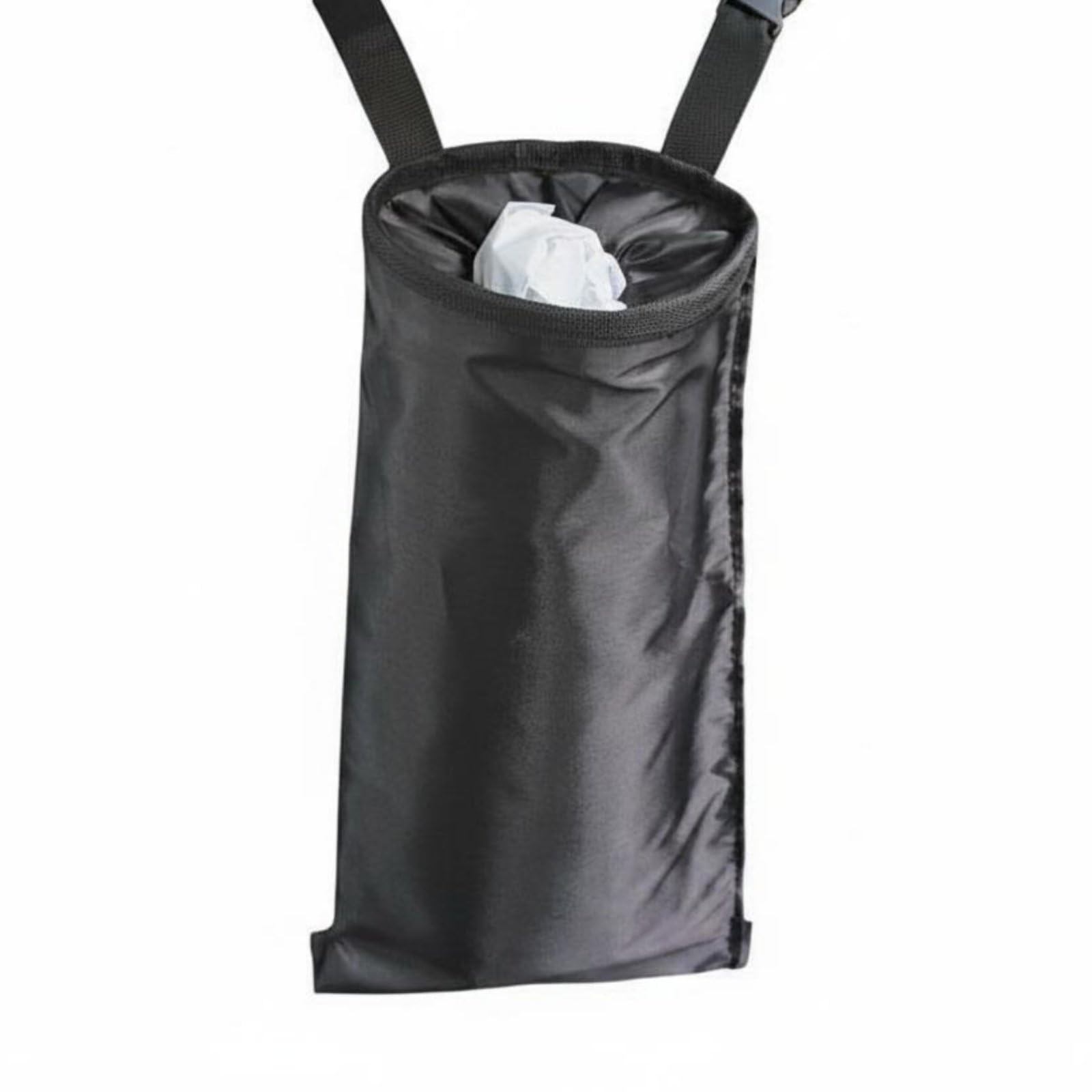 ATORSE SoftSided Hanging Car Trash Bag ABS Foldable Car Trash Pouch Black Vehicle Storage Cylindrical, 210D Regular Strap