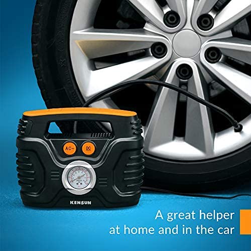Kensun Ac/Dc Power Supply Portable Air Compressor Pump With Analog Display To 100 Psi For Home (110V) And Car (12V), Tire Inflat